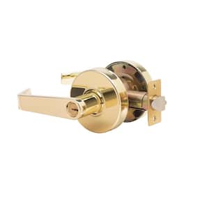 LSV Saturn Series Standard Duty Bright Brass Grade 2 Commercial Cylindrical Entry Door Handle with Lock