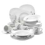 30-Piece White Pattern Porcelain Dinnerware Set Dinner Plates Cup and Saucer Set (Service for 6)