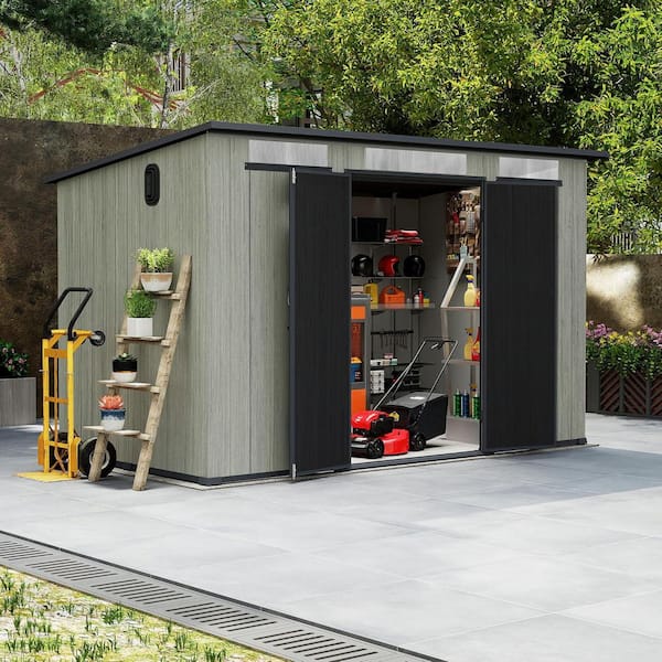 Gray 11 ft. W x 6 ft. D Waterproof Resin Outdoor Storage Shed Storage House with Double Lockable Doors (66 sq. ft.)