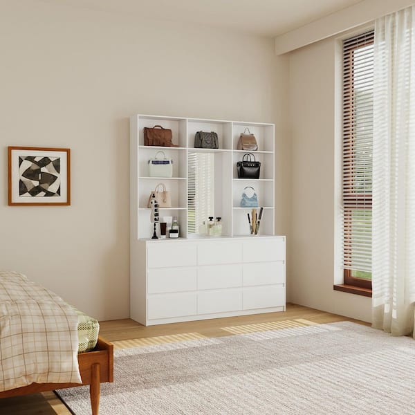 FUFU&GAGA White 78.5 in. H Entryway Accent Storage Cabinet with 10