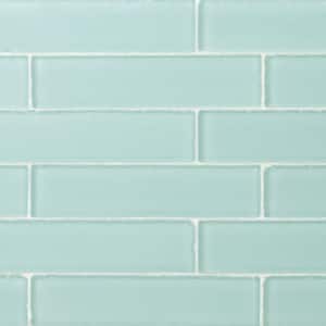 Ocean Aqua Beached 2 in. x 8 in. x 8 mm Frosted Glass Subway Tile (36 pieces 4 sq.ft./Box)