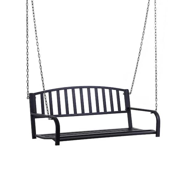 2-Seater Black Steel Outdoor Porch Swing
