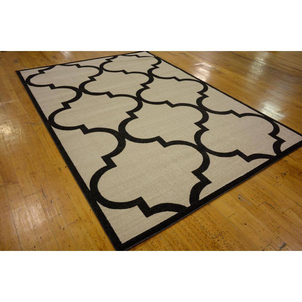 Beige and Black Trellis 7' x 10' Rectangular Easy Care Rug