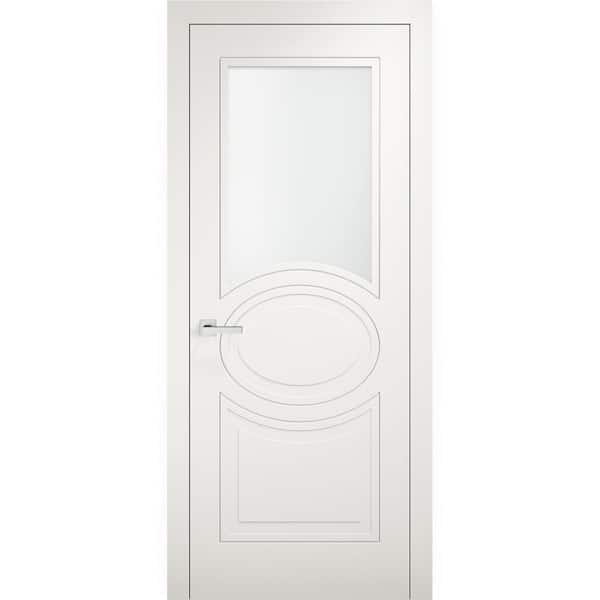 VDOMDOORS 7012 36 in. x 96 in. Universal Handling 1/2-Lite Frosted Glass Solid White Finished Pine MDF Double Prehung French Door
