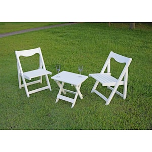 3-Piece HIPS Material Outdoor Bistro Set Foldable Small Table and Chair Set with 2 Chairs and Rectangular Table, White
