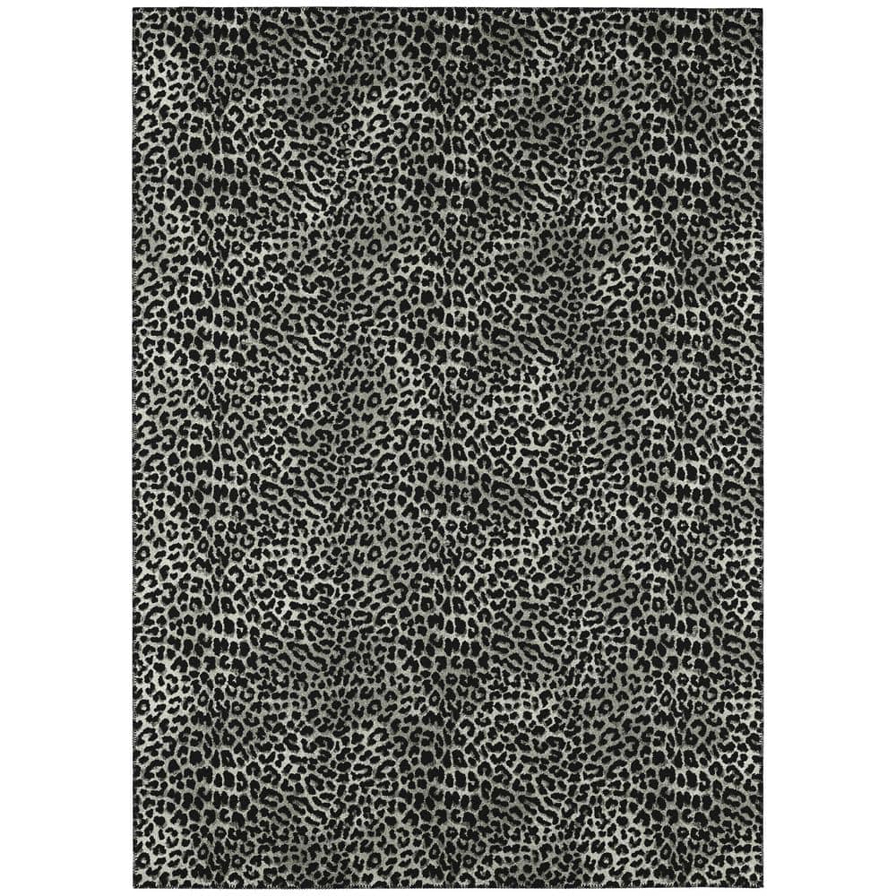 Safari Black 3 ft. x 5 ft. Indoor/Outdoor Washable Indoor/Outdoor Washable 