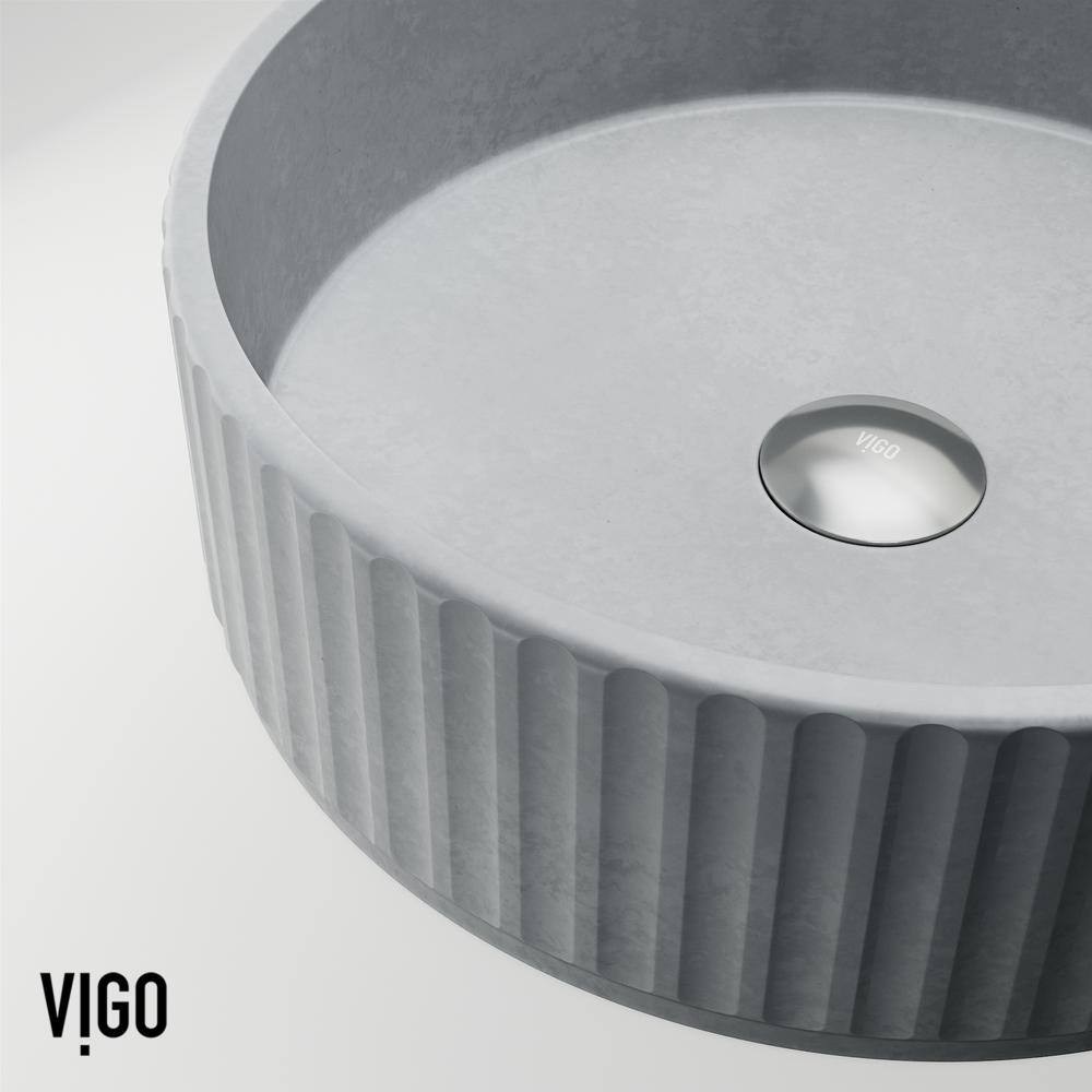 Gray Fluted Concrete Round Above-Counter Vessel Sink
