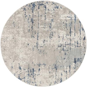 Blue and Gray 4 ft. Round Abstract Power Loom Area Rug