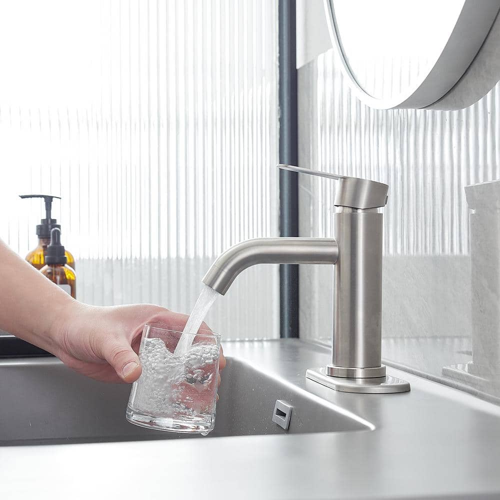 Brushed Nickel Single-Handle Bathroom Faucet with Deck Plate