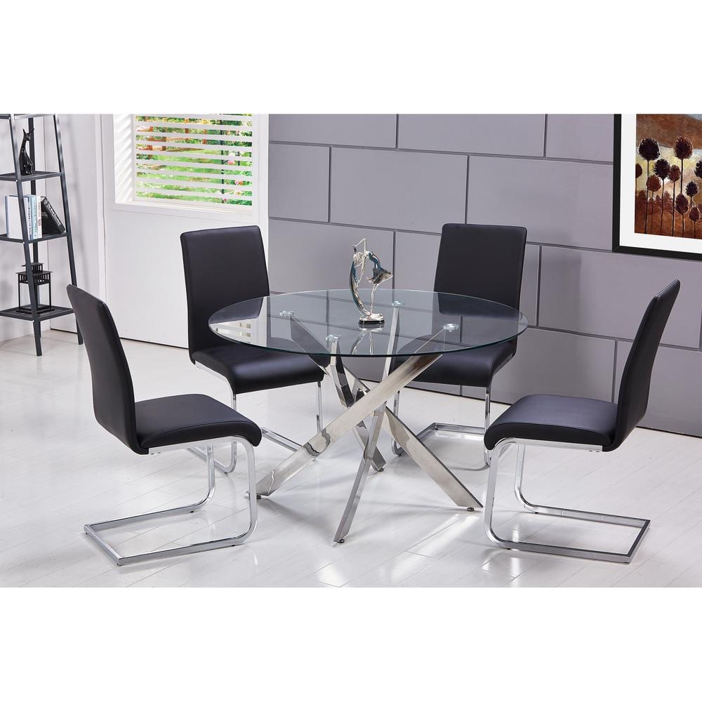 Contemporary Round 47" Glass Dining Table with Chrome Base