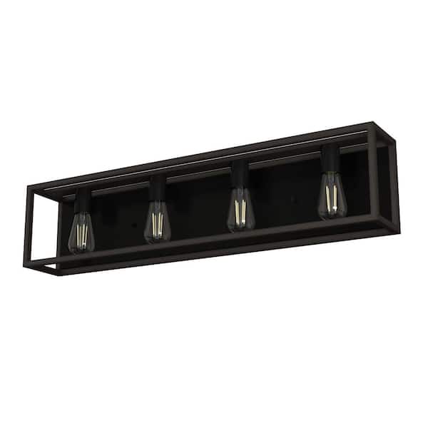 Squire Manor 33 in. 4-Light Matte Black Vanity Light with Dark Ash Frame