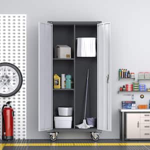 16 in. D x 31 in. W x 71 in.H Metal Storage Freestanding Cabinet Set with Lockable wheels in Black and Grey