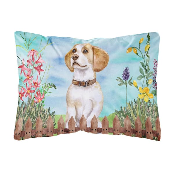 Caroline's Treasures 12 in. x 16 in. Lumbar Outdoor Throw Pillow Beagle Spring Canvas Fabric Decorative Pillow