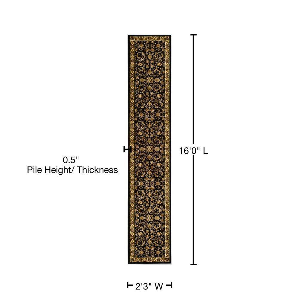 Black Floral Hand-Knotted Synthetic Runner Rug
