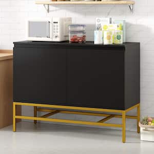Black Minimalist Wood 39.4 in. Sideboard with Adjustable Shelves and Gold Metal Legs