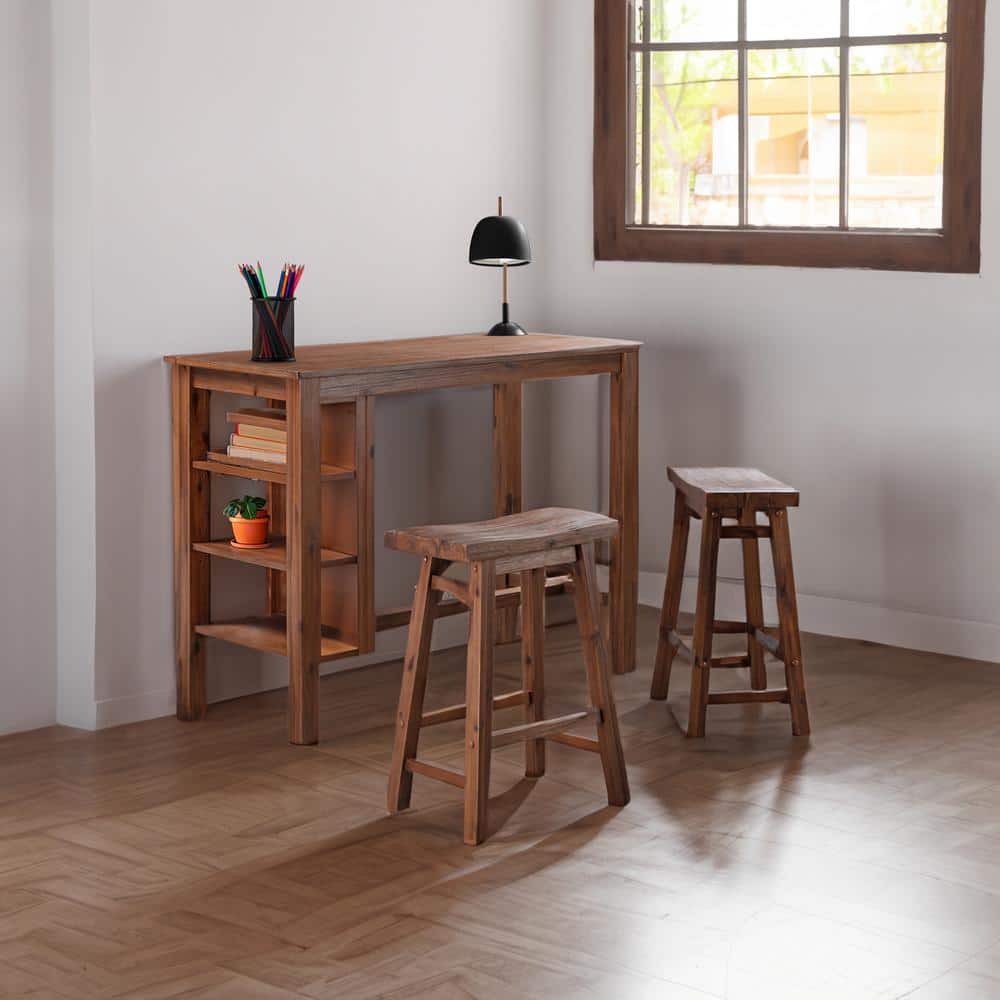 Chestnut Reclaimed Wood Counter Height Dining Table with Shelves