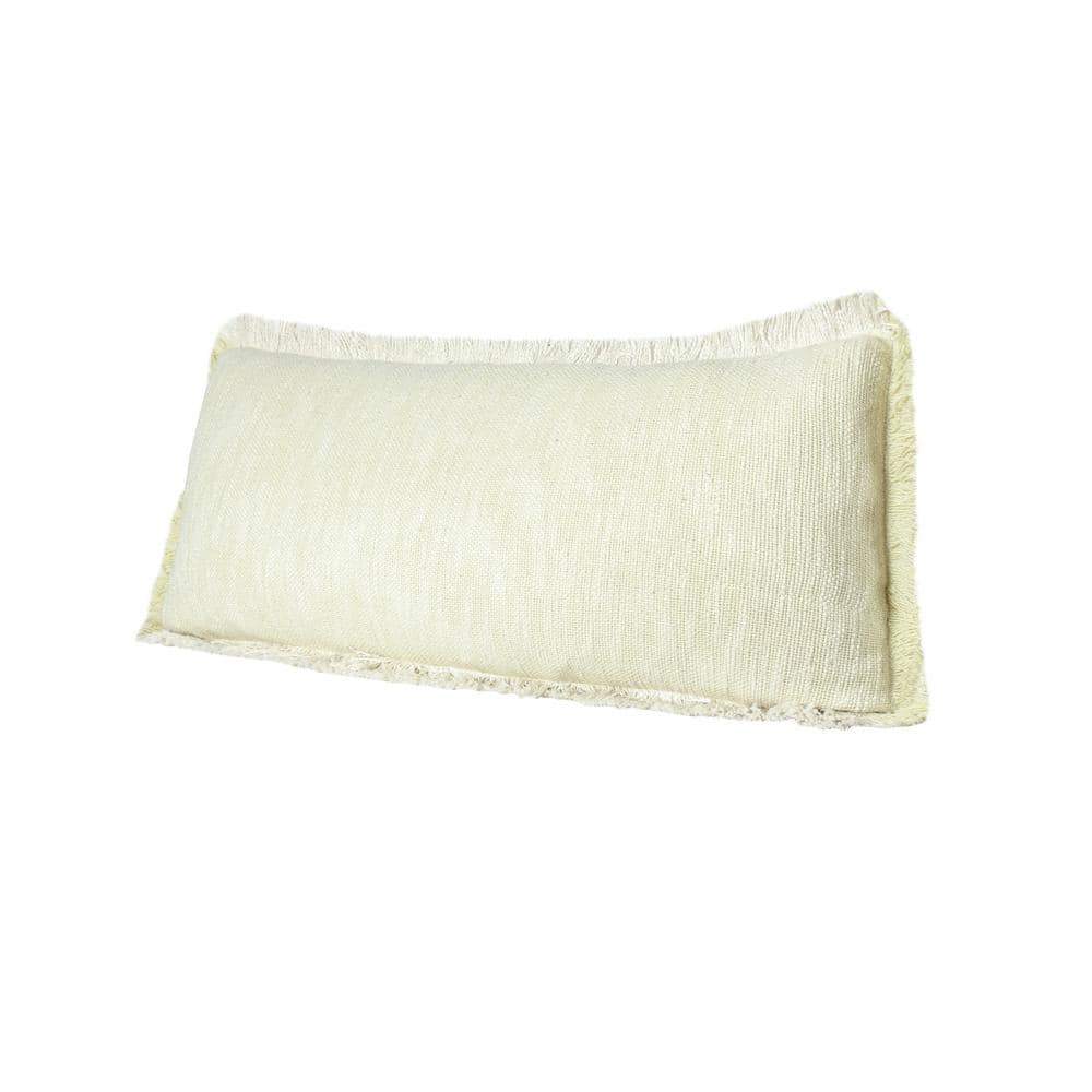 Yellow and White Cotton Rectangular Lumbar Throw Pillow with Fringe