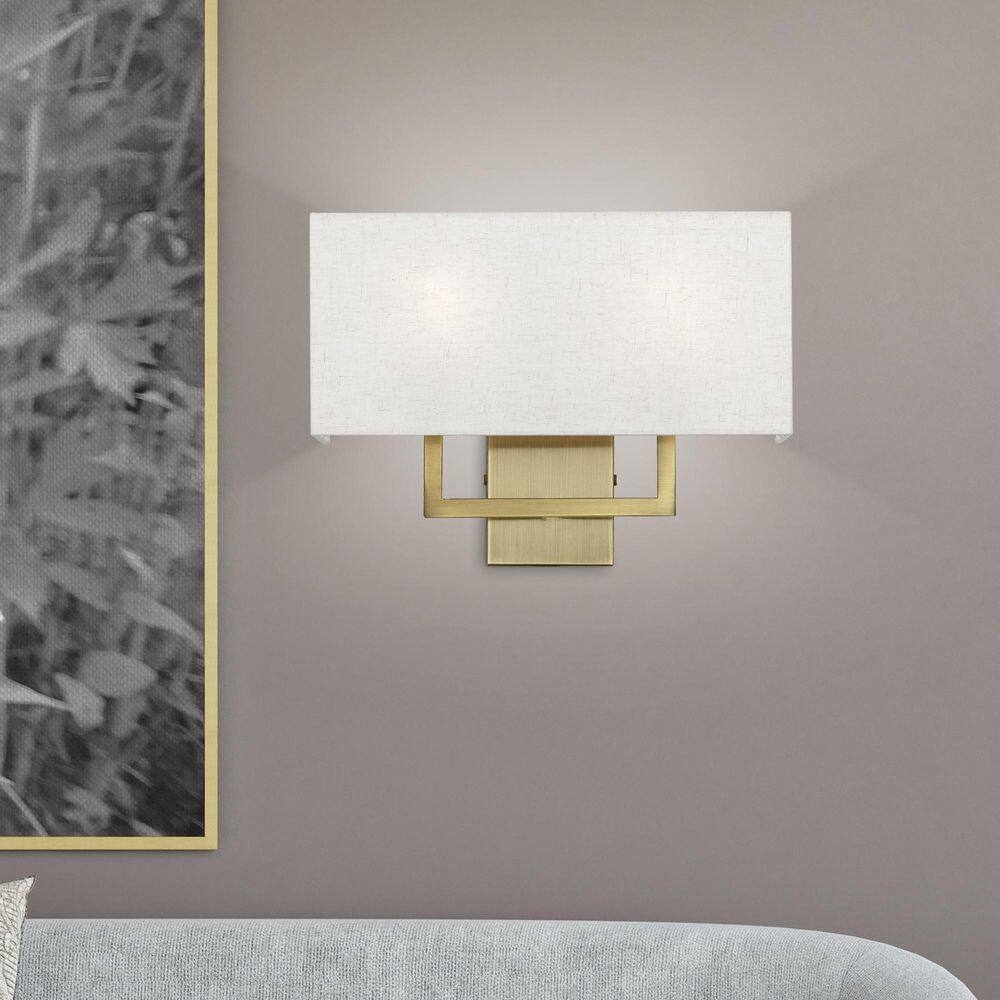 Pierson Antique Brass 2-Light Dimmable Wall Sconce with Oatmeal Shade