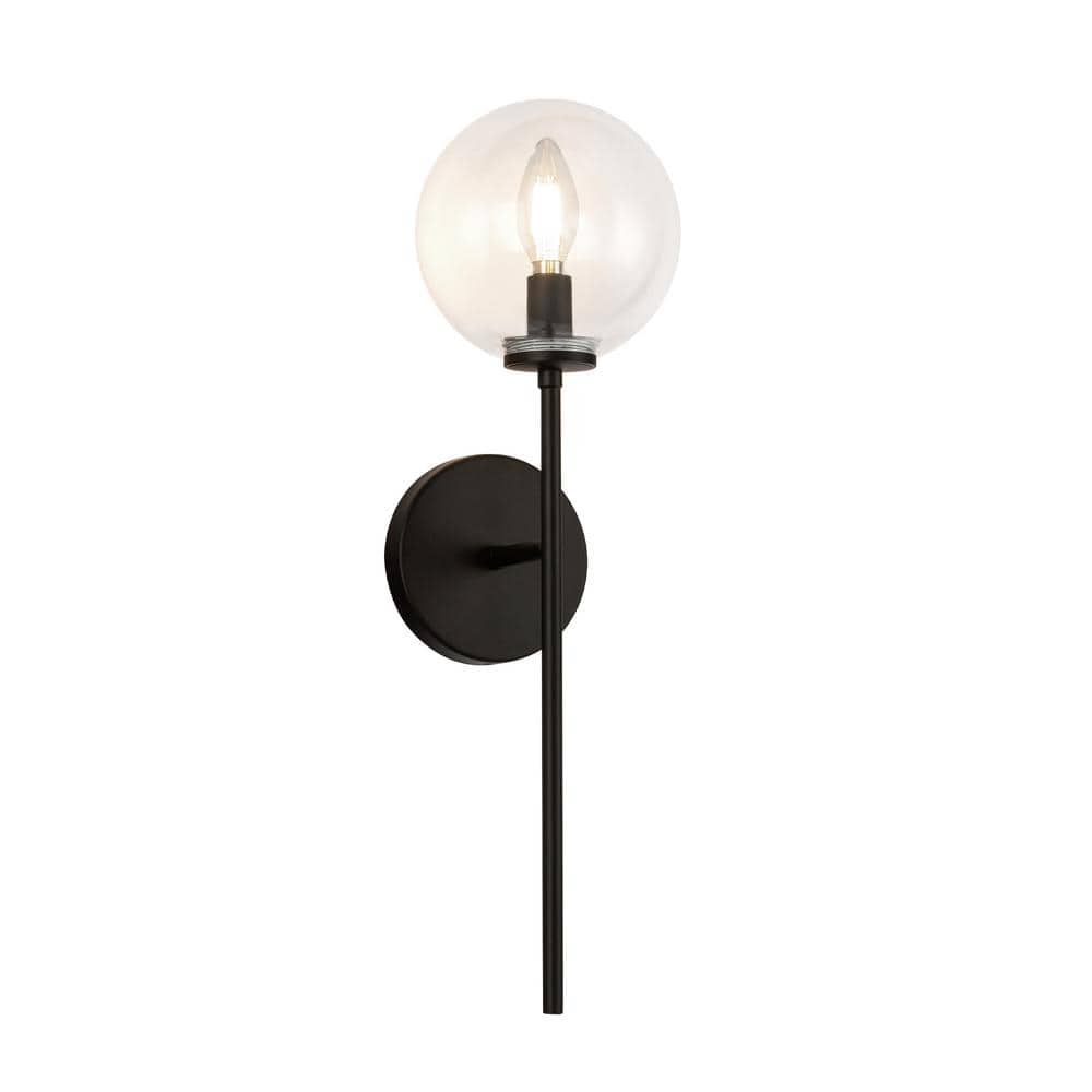 Cassia Matte Black and Clear Glass Wall Sconce