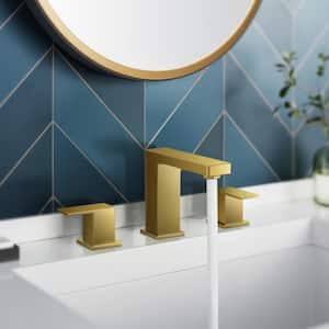 8 in. Widespread Double-Handle Bathroom Faucet with Pop-Up Drain Low Arc Vanity Faucet Spout in Gold
