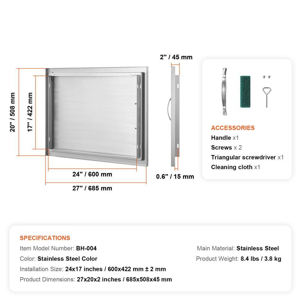 27'' Stainless Steel Outdoor Kitchen Access Door with Handle