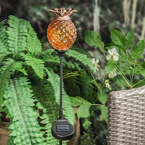 Solar Orange Outdoor Integrated LED Landscape Path Light with Glass Pineapple