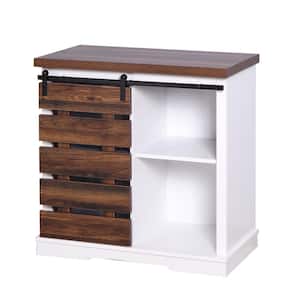 31-1/2 in. W x 15-7/20 in. D x 32 in. H Brown Wood Freestanding Linen Cabinet with Adjustable Shelf and Sliding Door