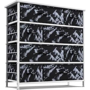 8-Drawer Marble Black Dresser White Frame Wood Top Easy Pull Fabric Bins 11.5 in. L x 34 in. W x 36 in. H