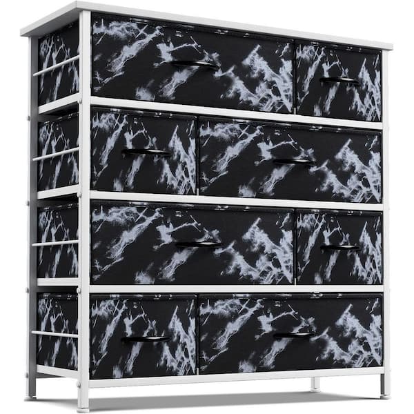 Sorbus 8-Drawer Marble Black Dresser White Frame Wood Top Easy Pull Fabric Bins 11.5 in. L x 34 in. W x 36 in. H