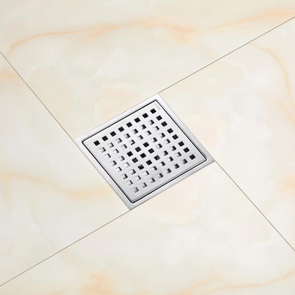 6 in. Square Stainless Steel Grid Shower Floor Drain with Flange in Brushed Nickel