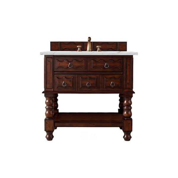 James Martin Vanities Castilian 36.0 in. W x 23.5 in. D x 33.8 in. H Bathroom Vanity in Aged Cognac with Ethereal Noctis Quartz Top