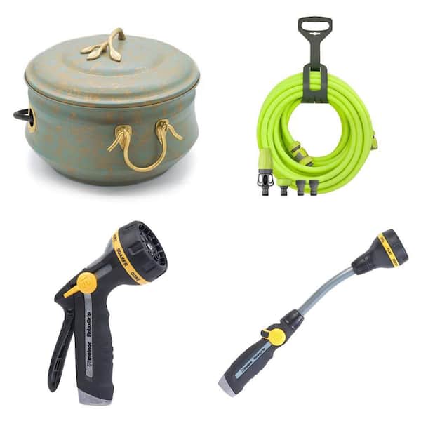 Sedona Hose Pot (150 ft.), 1/2 in. x 50 ft. Hose Kit, Adjustable Nozzle, and Watering Wand Combo