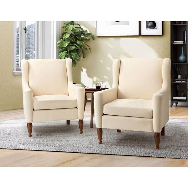 JAYDEN CREATION Arwid Ivory Armchair with Solid Wood Legs Set of 2