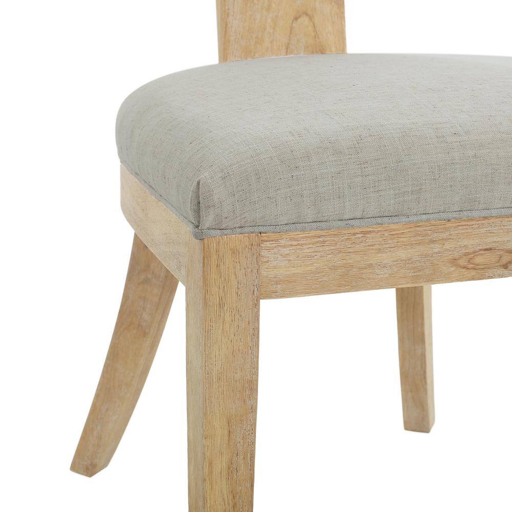 Pebble Linen Upholstered Side Chair with Natural Wood Frame