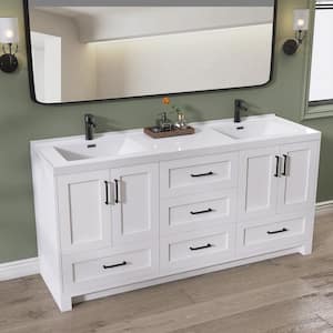 72 in. W x 22 in. D x 35 in. H White Bath Vanity Single Basin Freestanding Solid Wood Bathroom Cabinet with White Top