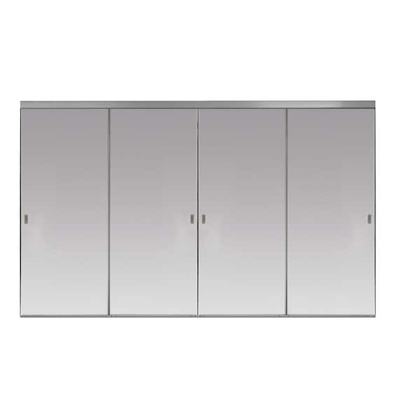 Impact Plus 96 in. x 84 in. Polished Edge Backed Mirror Aluminum Frame Interior Closet Sliding Door with Chrome Trim