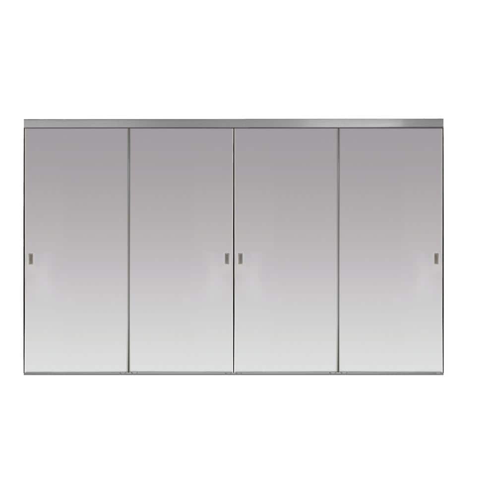 White Aluminum Frame Mirrored Sliding Closet Doors, 144" x 80"