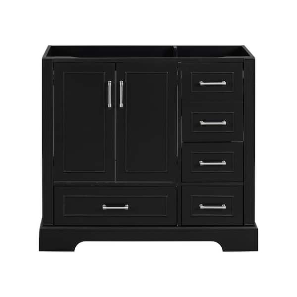 36 in. W x 17.8 in. D x 34 in. H Bath Vanity Cabinet without Top with Large Storage Shelves in Black