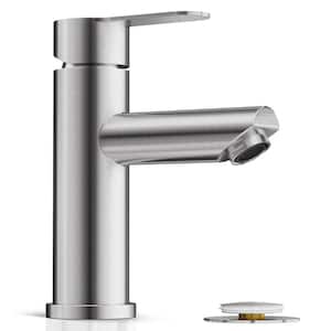 Bathroom Faucet 1 Hole,  Single Hole Single Handle RV Bathroom Sink Faucet, with Metal Pop Up Drain Brushed Nickel