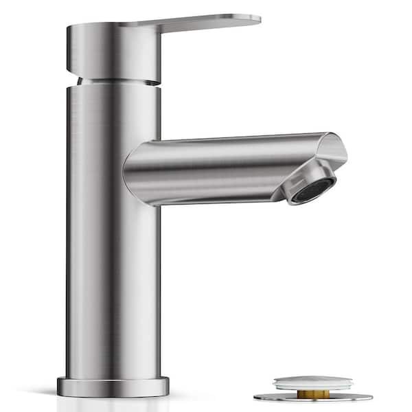 Phiestina Bathroom Faucet 1 Hole,  Single Hole Single Handle RV Bathroom Sink Faucet, with Metal Pop Up Drain Brushed Nickel