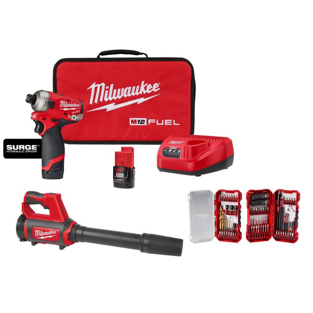 M12 FUEL SURGE 12V 1/4 in. Hex Impact Kit with M12 Compact Spot Blower with 75-Pc PACKOUT Bit Set price history on PriceWatchPro