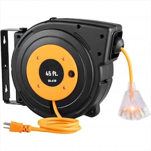 45 ft. Heavy-Duty 12AWG/3C 15 Amp Retractable Extension Cord Reel SJTOW Power Cord with Lighted Triple Tap Outlet