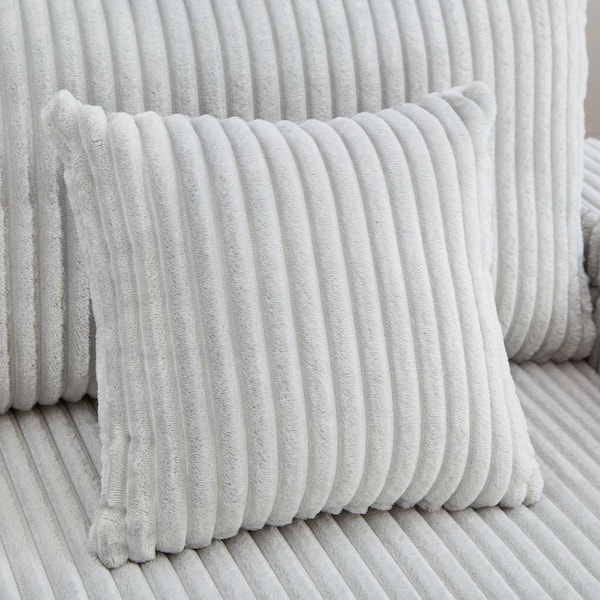 75.5 in. Square Arm Corduroy Rectangle Sofa with Cup Holders in Light Gray (Seats 3)