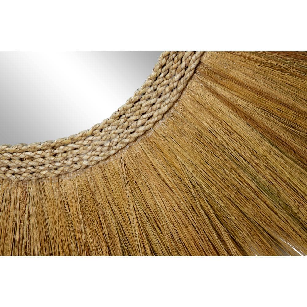 Golden Sunburst Round Decorative Wall Mirror with Grass Trim