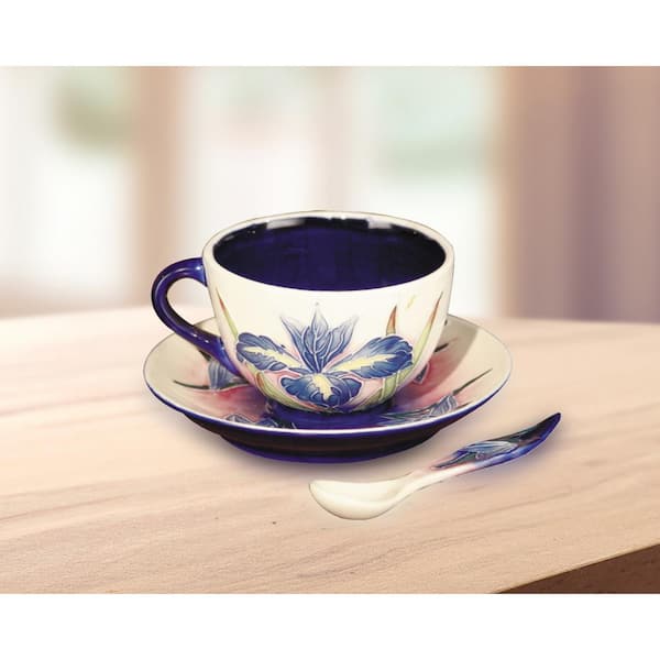Springdale Lighting Iris 3.5 in. Multi-Colored Tea Pot-Saucer with Hand Painted Porcelain Style