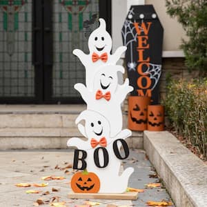37.5 in. H Halloween Wooden Stacked Ghost Porch Decor