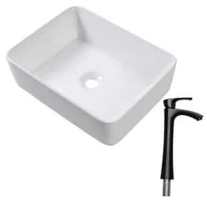 19 in. x 15 in. Ceramic Rectangle Vessel Bathroom Sink with Matte Black Single Lever Faucet