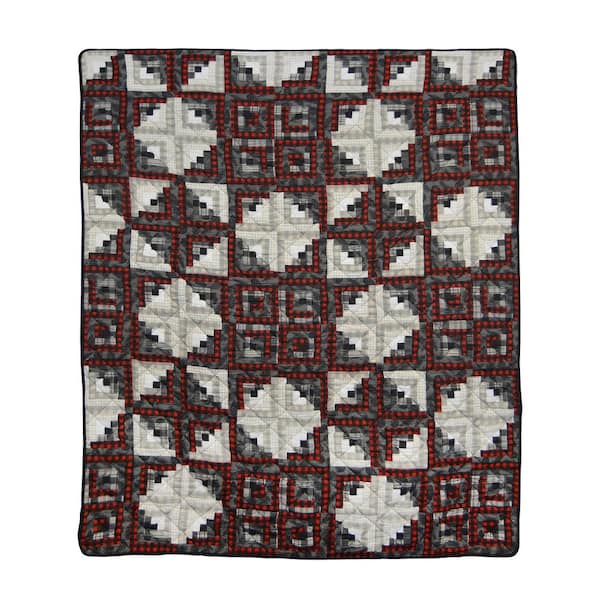 Log Cabin Star Red and Black Cotton Throw Blanket