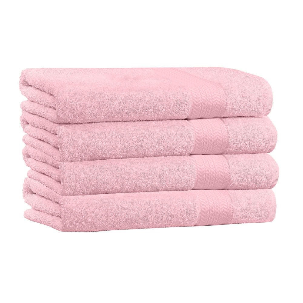 100 Cotton Quick Dry and Luxury Pink Bath Towels (Pack of 4) 54x27