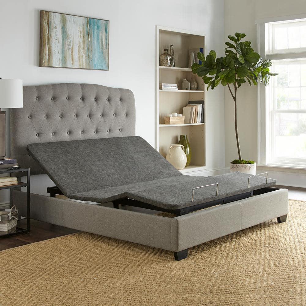 Gray Powder Coated Adjustable Queen Metal Bed Frame